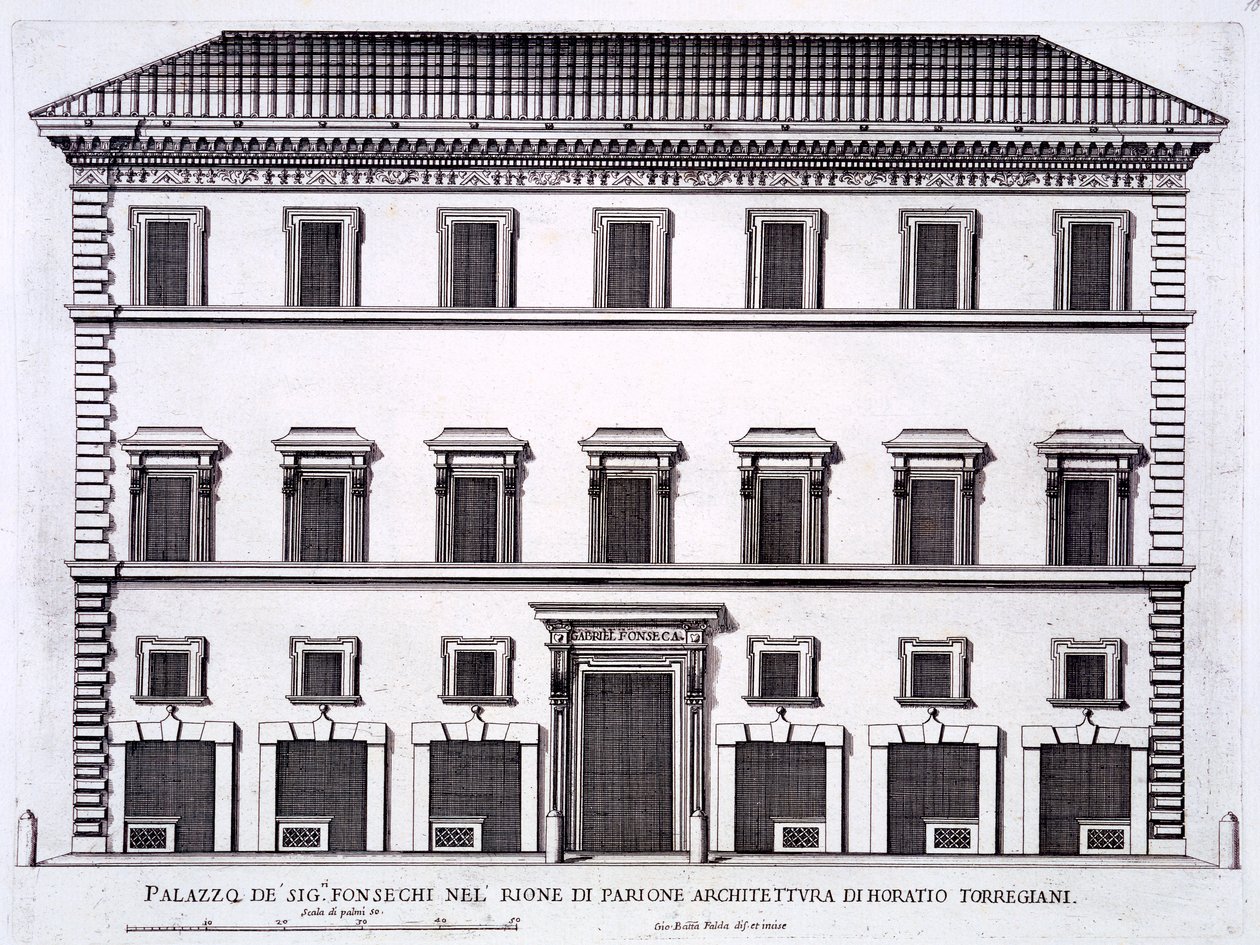 Palazzo da família Fonseca, Roma, de &39;Palazzi di Roma&39;, parte II, publicado em 1670 de Pietro Ferrerio