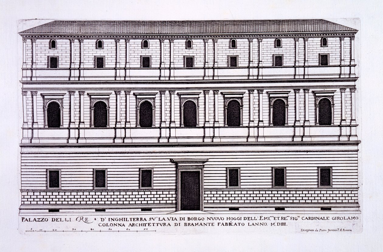 Palácio dos Reis da Inglaterra no Borgo Nuovo, Roma, de &39;Palazzi di Roma&39;, parte I, publicado em 1655 de Pietro Ferrerio
