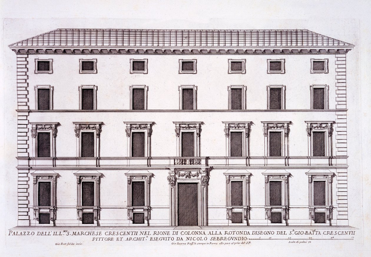 Palácio do Marquês Giovanni Battista Crescentii, Roma, de &39;Palazzi di Roma&39;, parte II, publicado em 1670 de Pietro Ferrerio