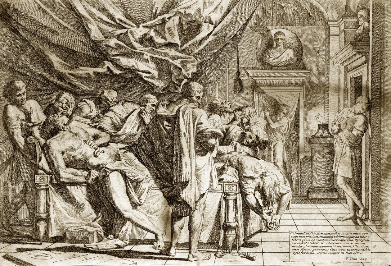 A Morte de Catão o Ancião (Marcus Porcius Cato) ou Catão o Censor (234-149 AC), de Pietro Testa 1648 - A Morte de Catão - 1648, de Pietro Testa (1612-1650 AC), gravura - de Pietro Testa