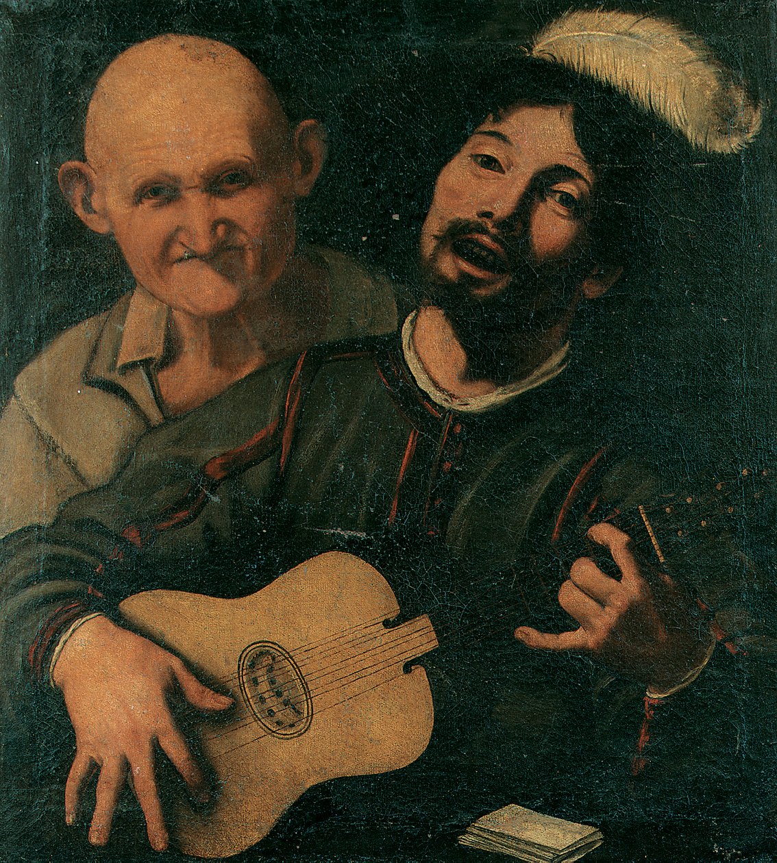 Um guitarrista e um velho presentes (óleo sobre tela) de Pietro (attr. to) Paolini