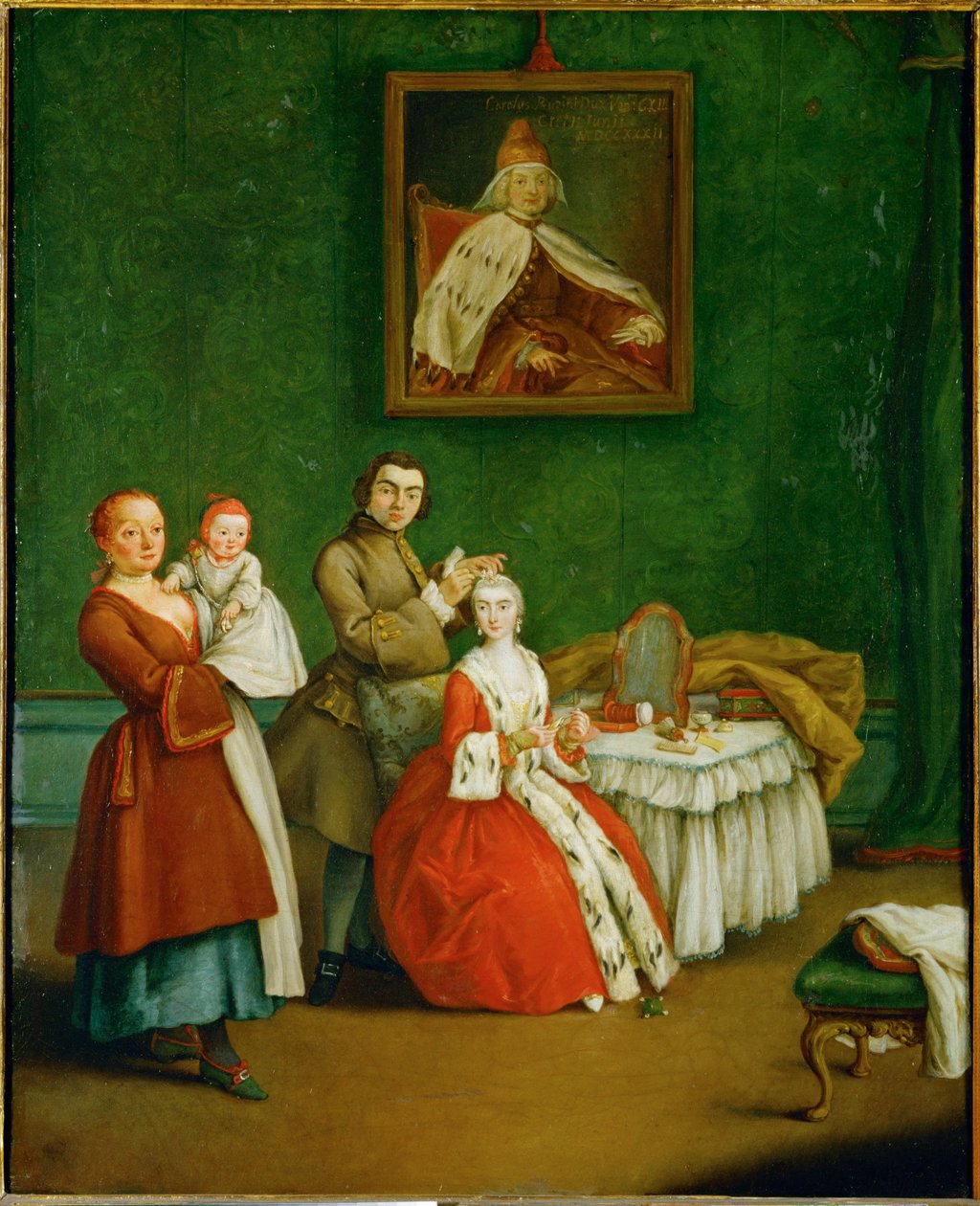 O cabeleireiro ... (pintura sobre tela) de Pietro (circle of) Longhi
