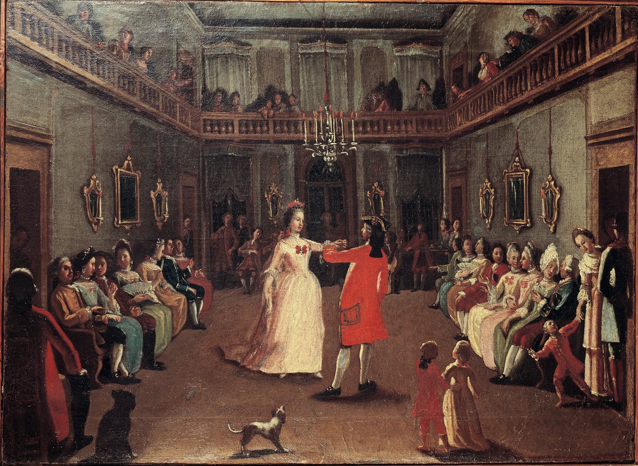 Abertura da bola - A abertura da bola. Pintura da escola de Pietro Longhi (1702-1785) de Pietro (school of) Longhi