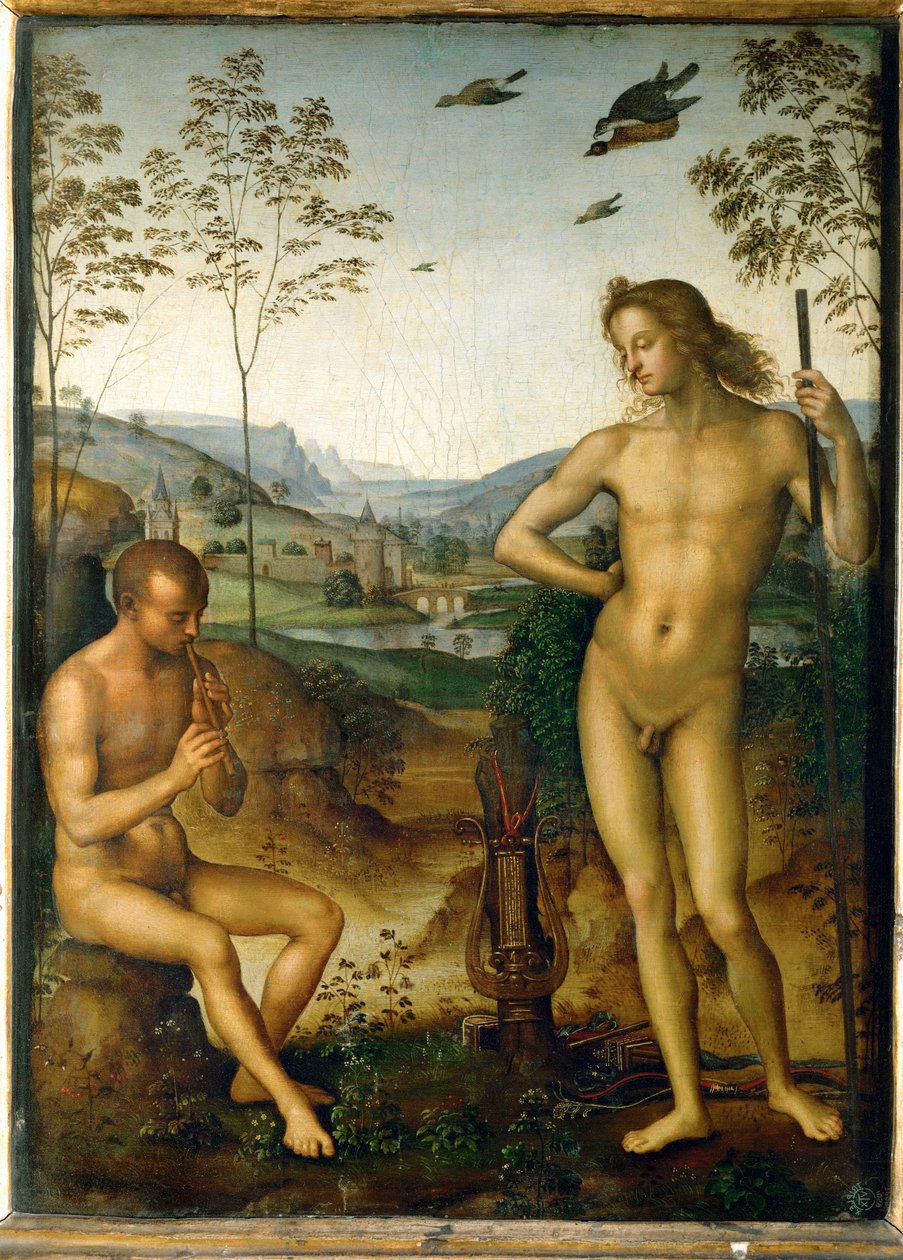 Apollon et Marsyas - Apolo e Marsias ... de Pietro (studio of) Perugino