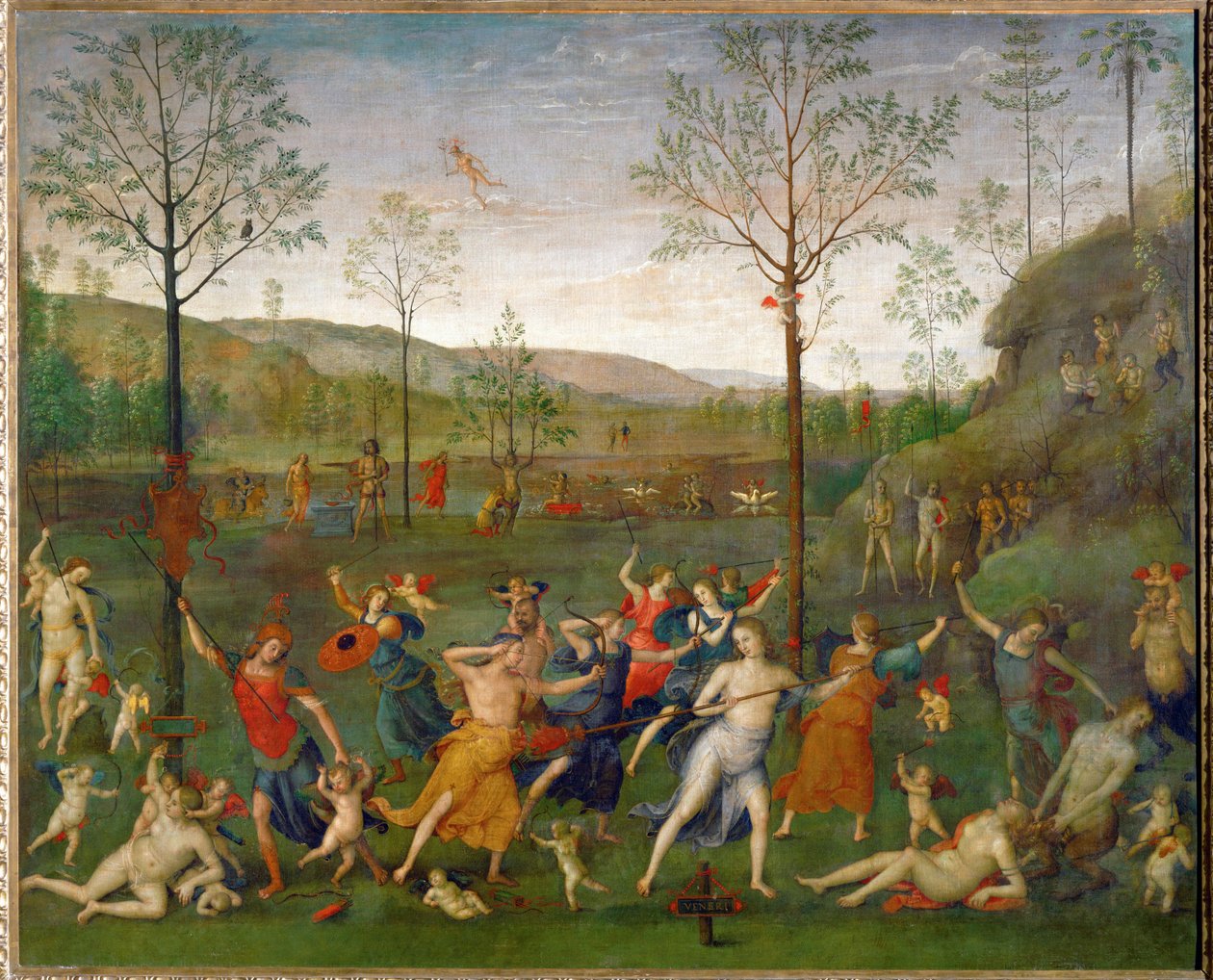 A batalha entre o Amor e a Castidade ... de Pietro (studio of) Perugino