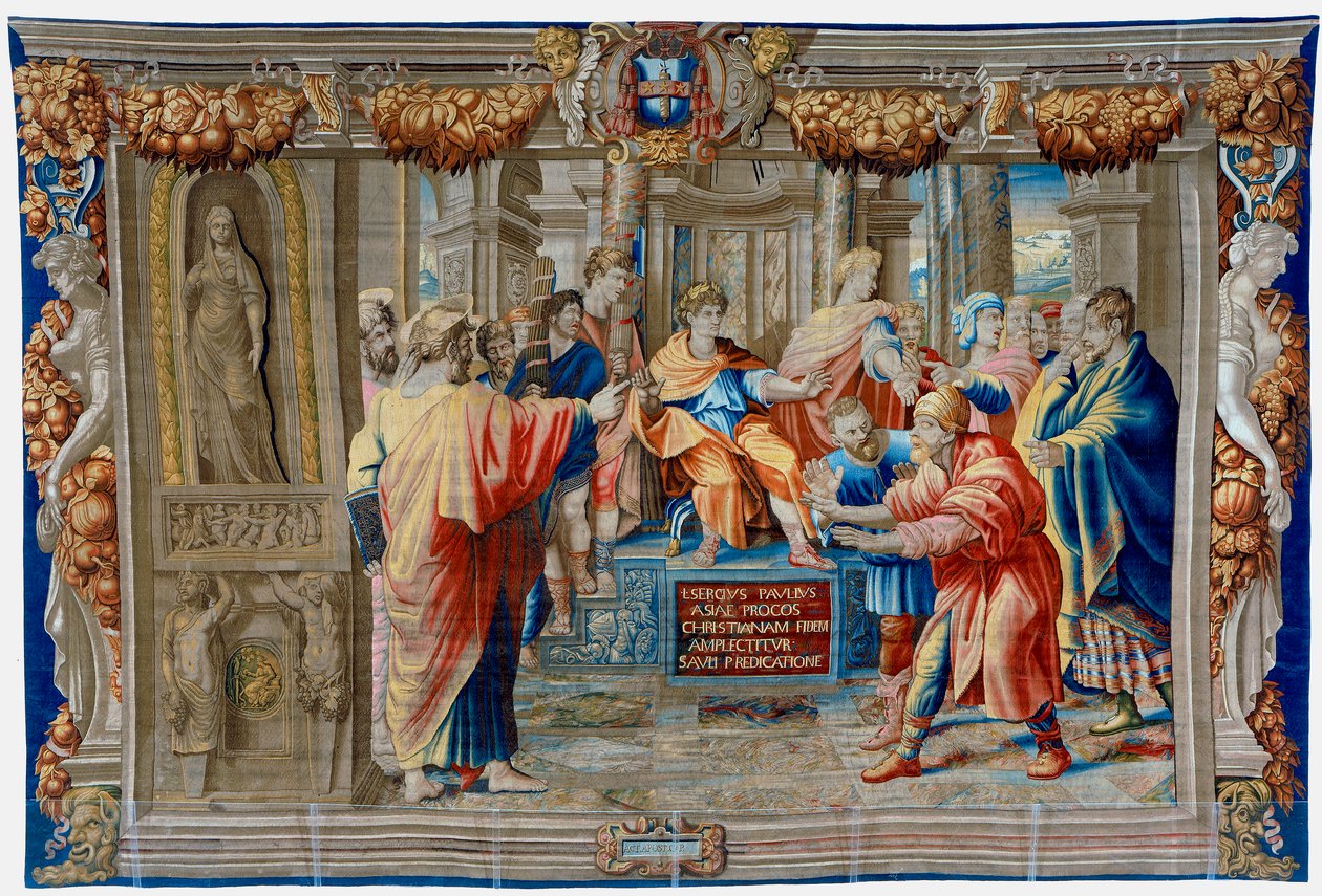 Tapeçaria do século XVII representando a Cegueira do Feiticeiro Elima de Pietro 1579 1669 Fevère