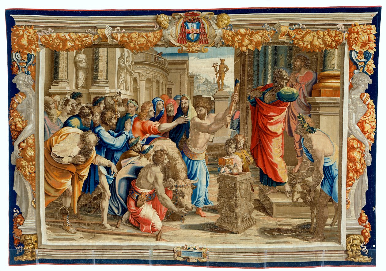 Tapeçaria do século XVII representando o sacrifício de Listra de Pietro 1579 1669 Fevère
