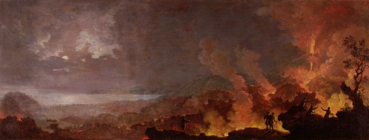 Vesúvio entra em erupção à noite com turistas em primeiro plano de Pietro Antoniani