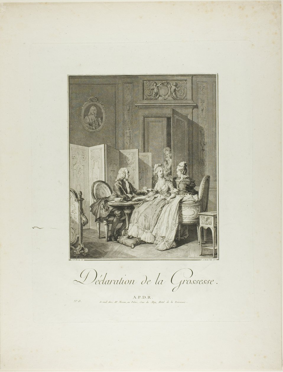 Anúncio de gravidez, de Monument du Costume Physique et Moral de la fin du Dix-huitième siècle de Pietro Antonio Martini