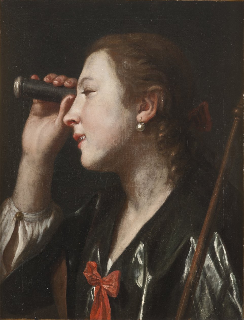 Menina olhando através de um telescópio de Pietro Antonio Rotari
