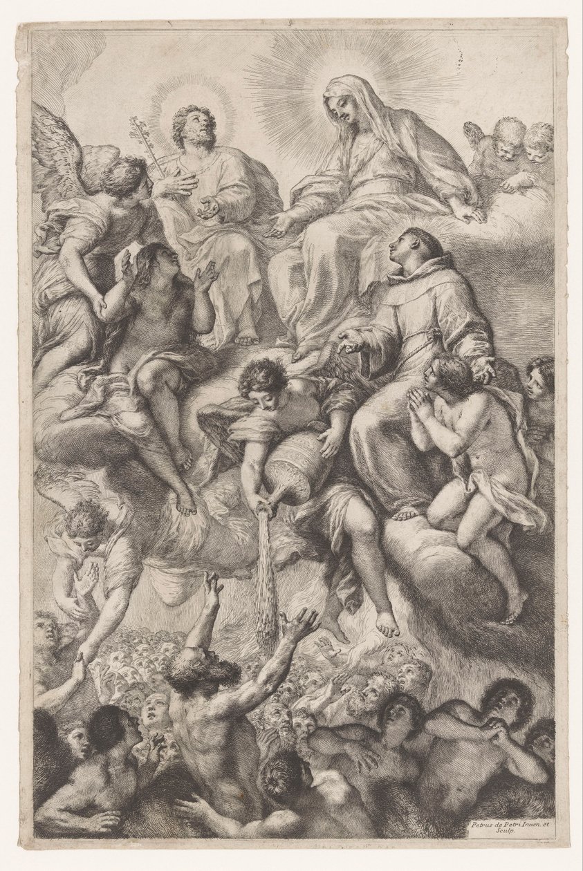 Maria, José e Antônio de Pádua como intercessores das almas no purgatório de Pietro Antonio de Pietri