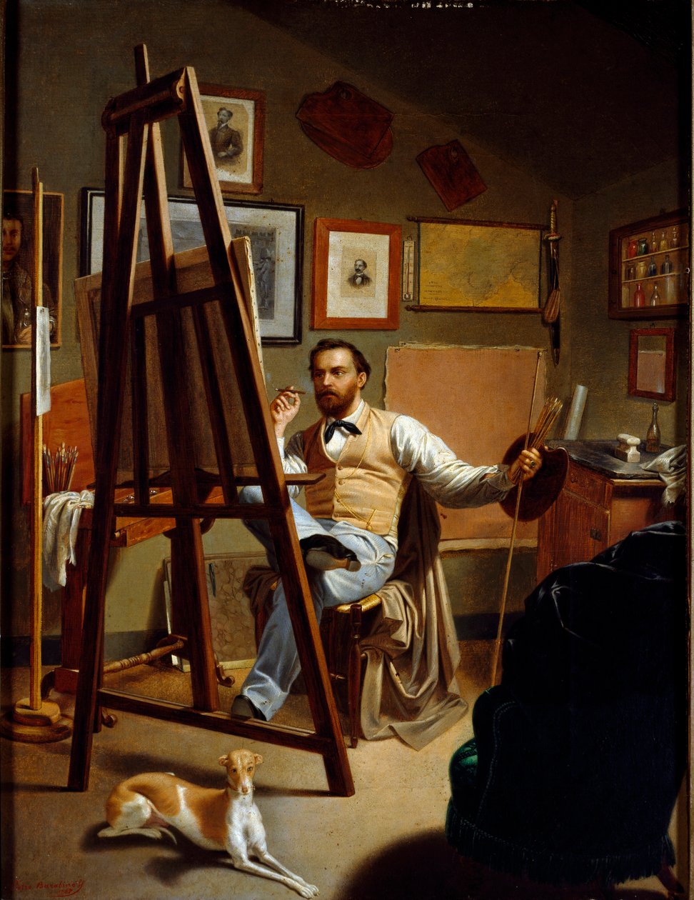 O estúdio do pintor. Pintura de Pietro Barabino (1822-1869) de Pietro Barabino