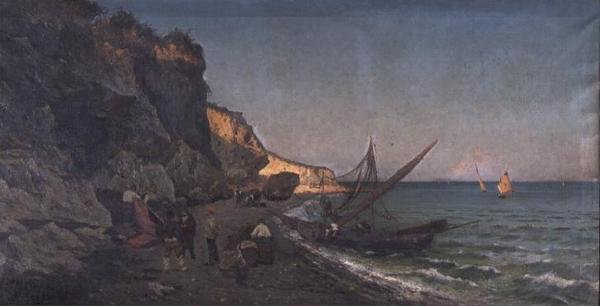 Pescadores em uma Enseada ao pôr-do-sol de Pietro Barucci