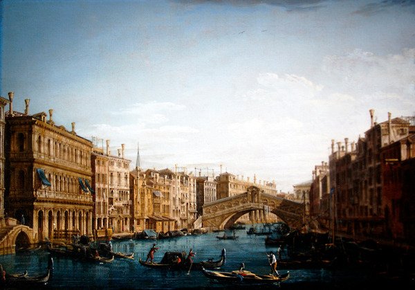 O Grande Canal olhando para Norte em direcção à ponte de Rialto (óleo sobre tela) de Pietro Bellotti