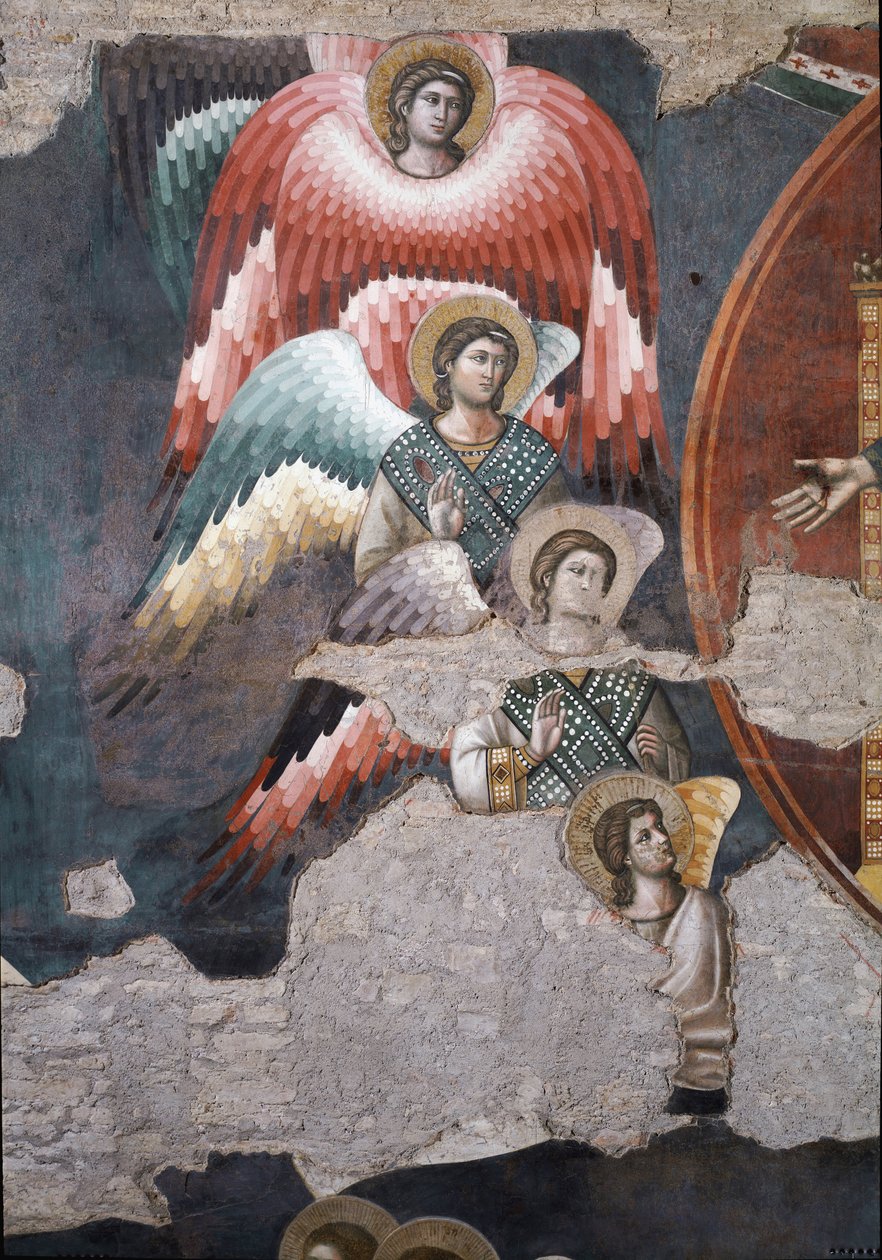 O Juízo Final, detalhe dos anjos - Fresco de Pietro Cavallini
