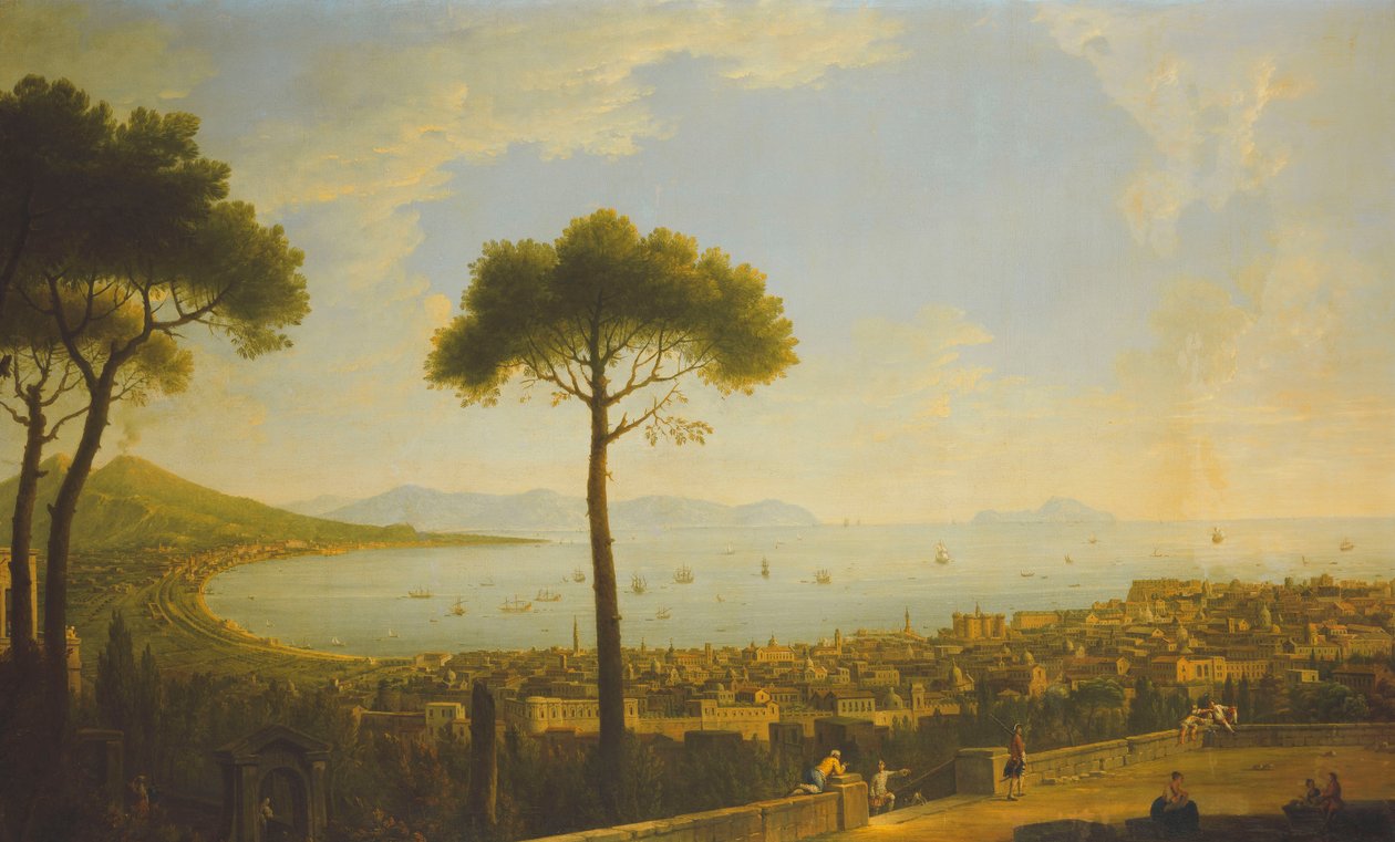Vista panorâmica de Nápoles, Baía de Nápoles, Portici, Vesúvio, Península de Sorrento e Capri do Conocchia, de Pietro Fabris