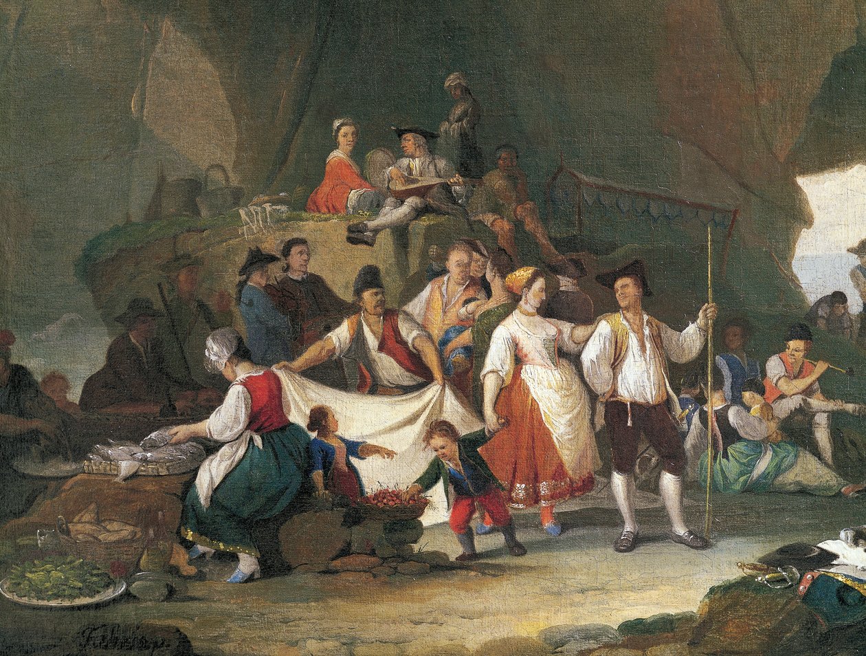 Café da manhã à beira mar, por Pietro Fabbris (1740-1792), detalhe de Pietro Fabris
