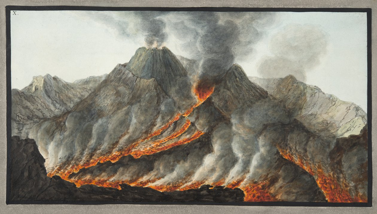 Cratera do Monte Vesúvio a partir de um desenho original executado na cena em 1756, prato 10 de &39;Campi Phlegrai: Observações dos Vulcões das Duas Sicílias&39;, por Sir William Hamilton (1730-1803), de Pietro Fabris