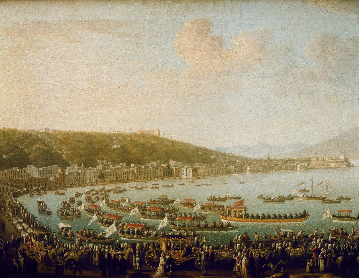 A partida de Carlos III de Espanha (Carlos III) (1716-1788) da Baía de Nápoles (Itália). Pintura de Pietro Fabris (1756-1779), óleo sobre tela de Pietro Fabris