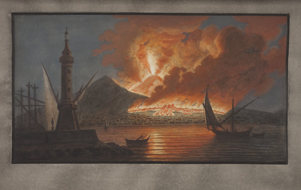 Placa VI de Campi Phlegraei: Observações dos Vulcões das Duas Sicílias por William Hamilton, 1776 (wc no papel) de Pietro Fabris