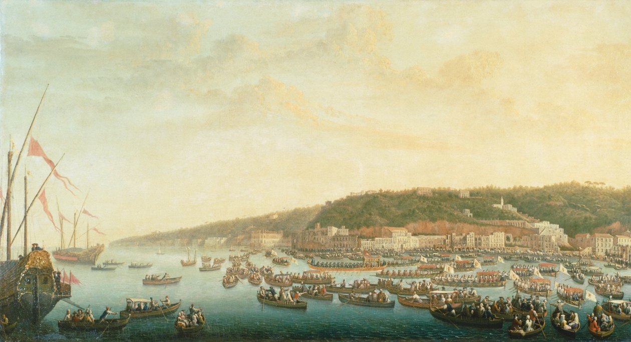 Procissão dos Navios Reais em Posillipo, Nápoles, por Pietro Fabris (1740-1792), Itália de Pietro Fabris