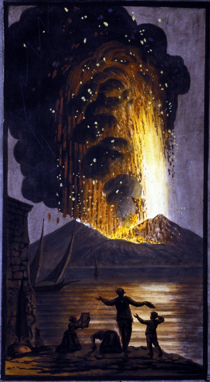 O vesúvio em erupção. Esta guache foi realizada por Pierre Fabris, a pedido de Sir William Hamilton, embaixador inglês em Nápoles.Bibl. Braidense, Milão. de Pietro Fabris