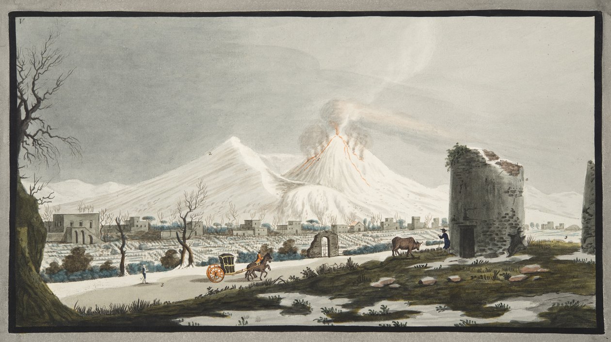 Vesúvio na neve, placa V de &39;Campi Phlegraei: observações sobre os vulcões das duas Sicílias&39;, por Sir William Hamilton (1730-1803), publicado em 1776 de Pietro Fabris
