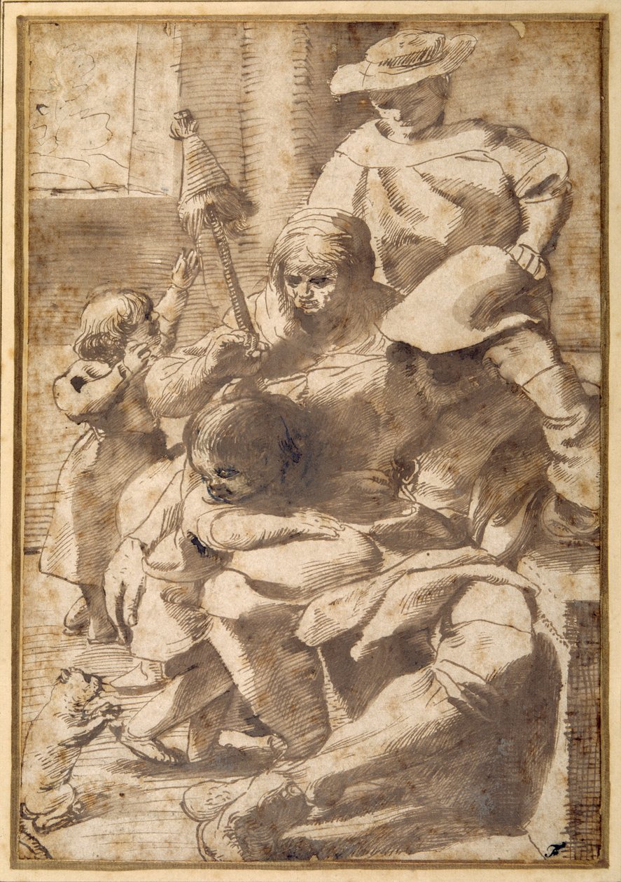 Grupo familiar em um interior (caneta e tinta com lavagem em papel) de Pietro Faccini