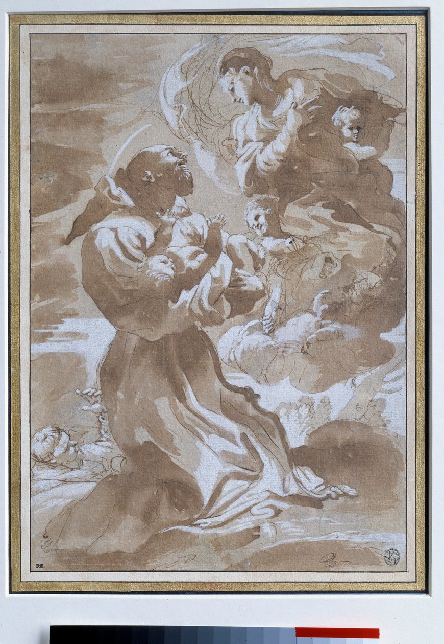 A Virgem contrastando o Menino Jesus com São Francisco de Assis Desenho de Pietro Faccini (1560-1602) Sol do século XVI. 0,23 x 0,33 m Paris. Museu do Louvre de Pietro Faccini