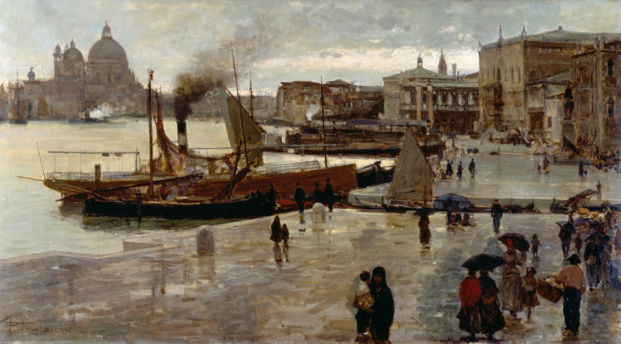Riva degli Schiavoni (passadeira), de Pietro Fragiacomo (1856-1922), óleo sobre tela, 71x130 cm de Pietro Fragiacomo
