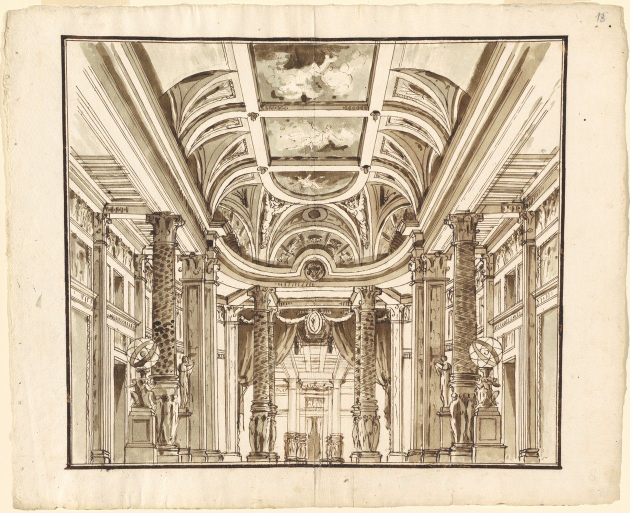 Fantasia de um Grande Salão com Colunas Basketweave de Pietro Gonzaga