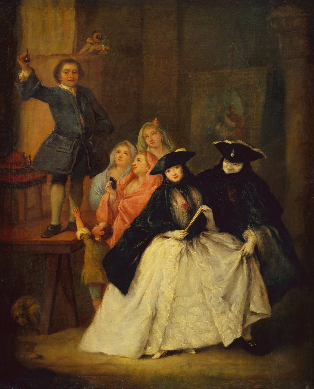 Um Charlatão em uma plataforma com Figuras Mascaradas em primeiro plano (óleo sobre tela) de Pietro Longhi