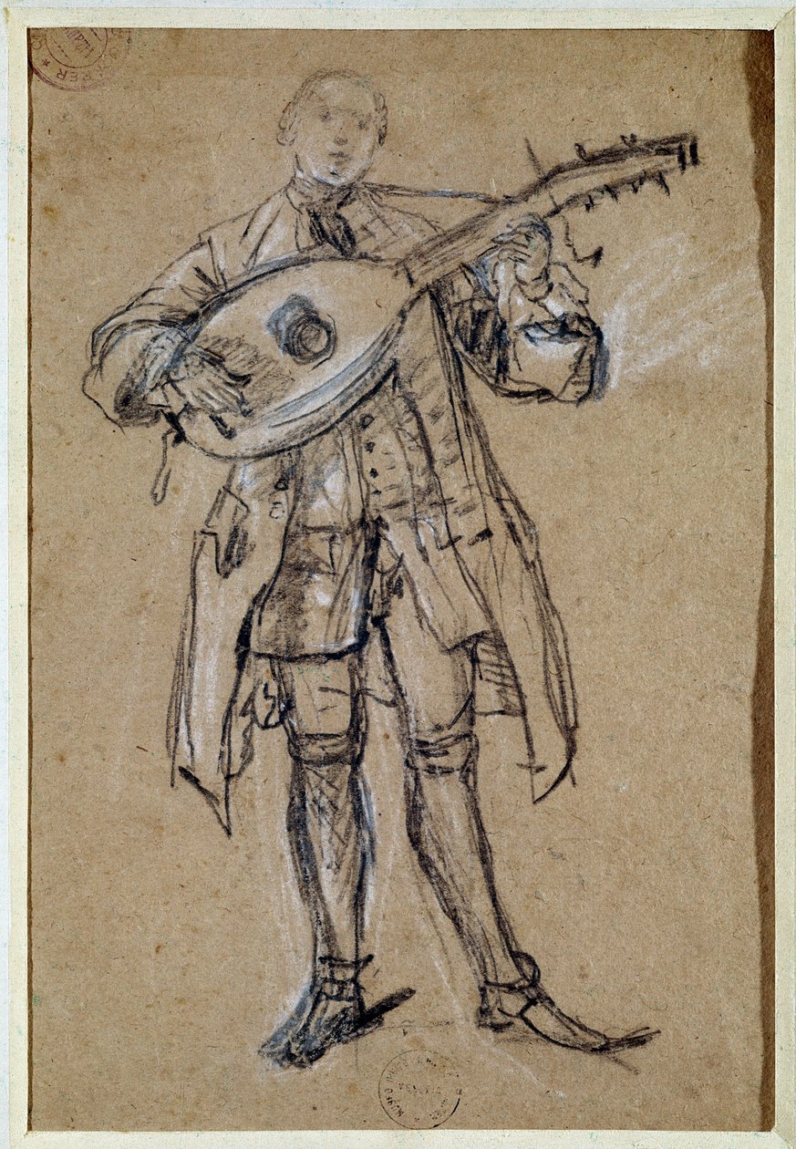 Um Guitarrista (Guitarrista) Desenho de Pietro Longhi (1702-1785) Veneza, Musee Correr de Pietro Longhi