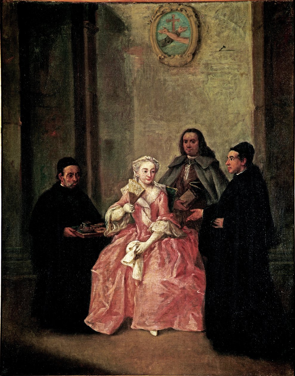 Um frade oferece a um casal chocolate quente com bolachas venezianas - Pintura de Pietro Longhi (1702-1785) 1774 Dim 61x50 cm Veneza, Ca 