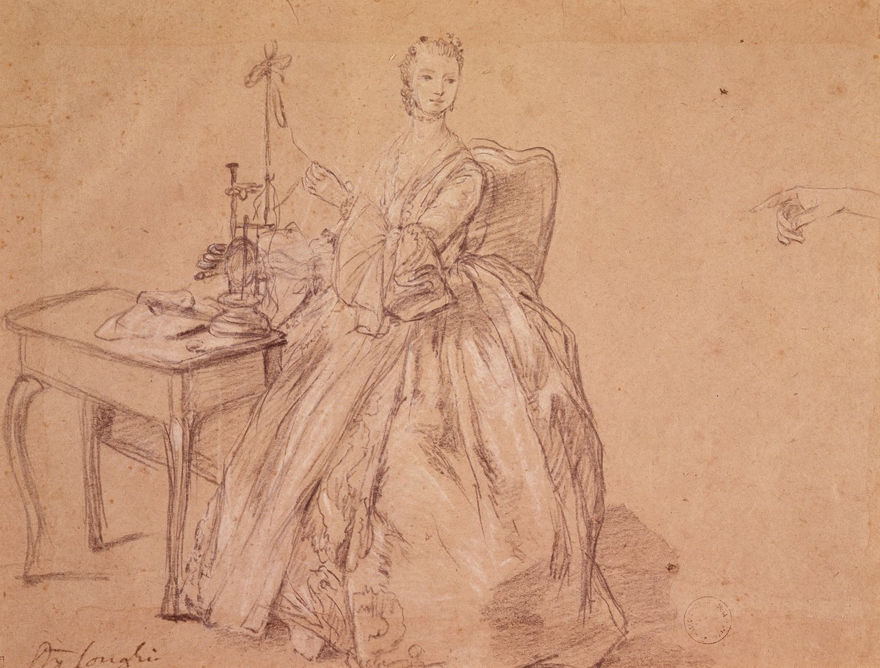 Um, mulher, girar, (crayon, e, branca, giz, ligado, paper) de Pietro Longhi