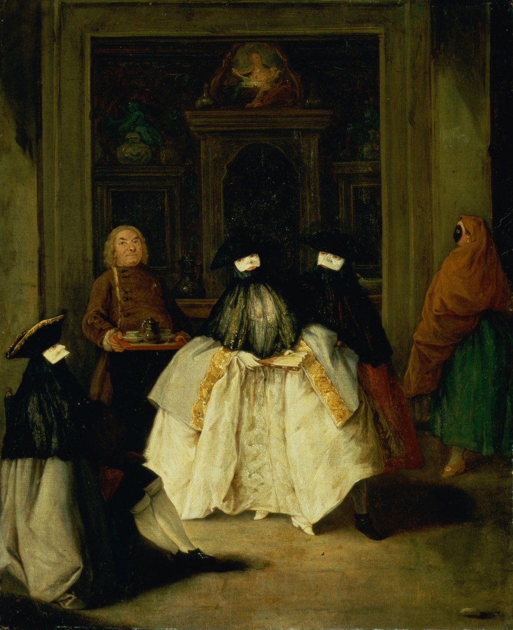Figuras mascaradas em um café veneziano de Pietro Longhi