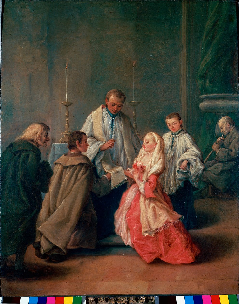 Os Sacramentos: "Cerimónia de Casamento" Pintura de Pietro Longhi (Pietro Falca) (1702-1785) 1755 aproximadamente. Sol. 62x50 cm Veneza, Pinacoteca Querini-Stampalia de Pietro Longhi
