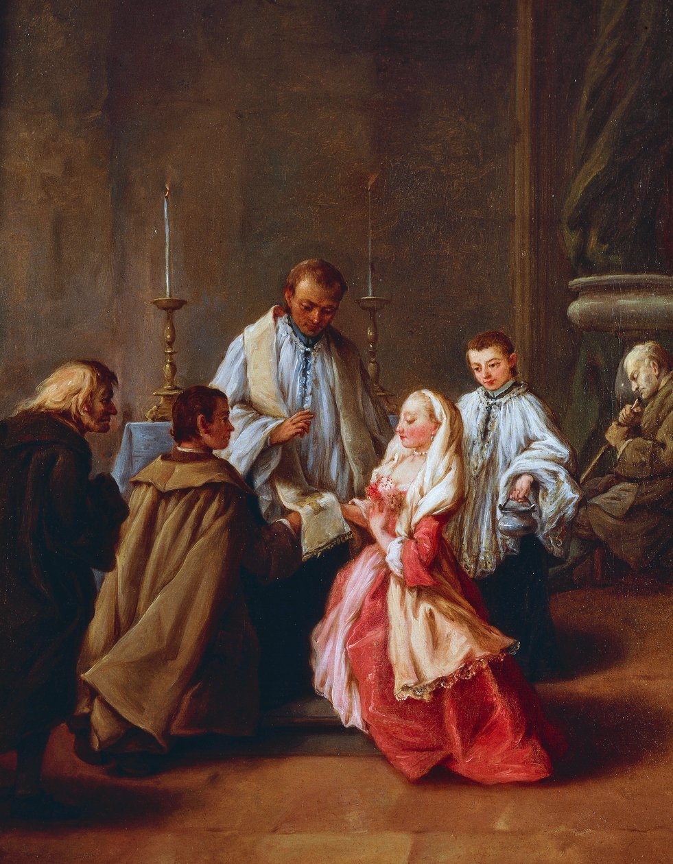 Os Sete Sacramentos: Casamento, antes de 1755-57, por Pietro Longhi (1701-1785), óleo sobre tela, 61x50 cm. de Pietro Longhi