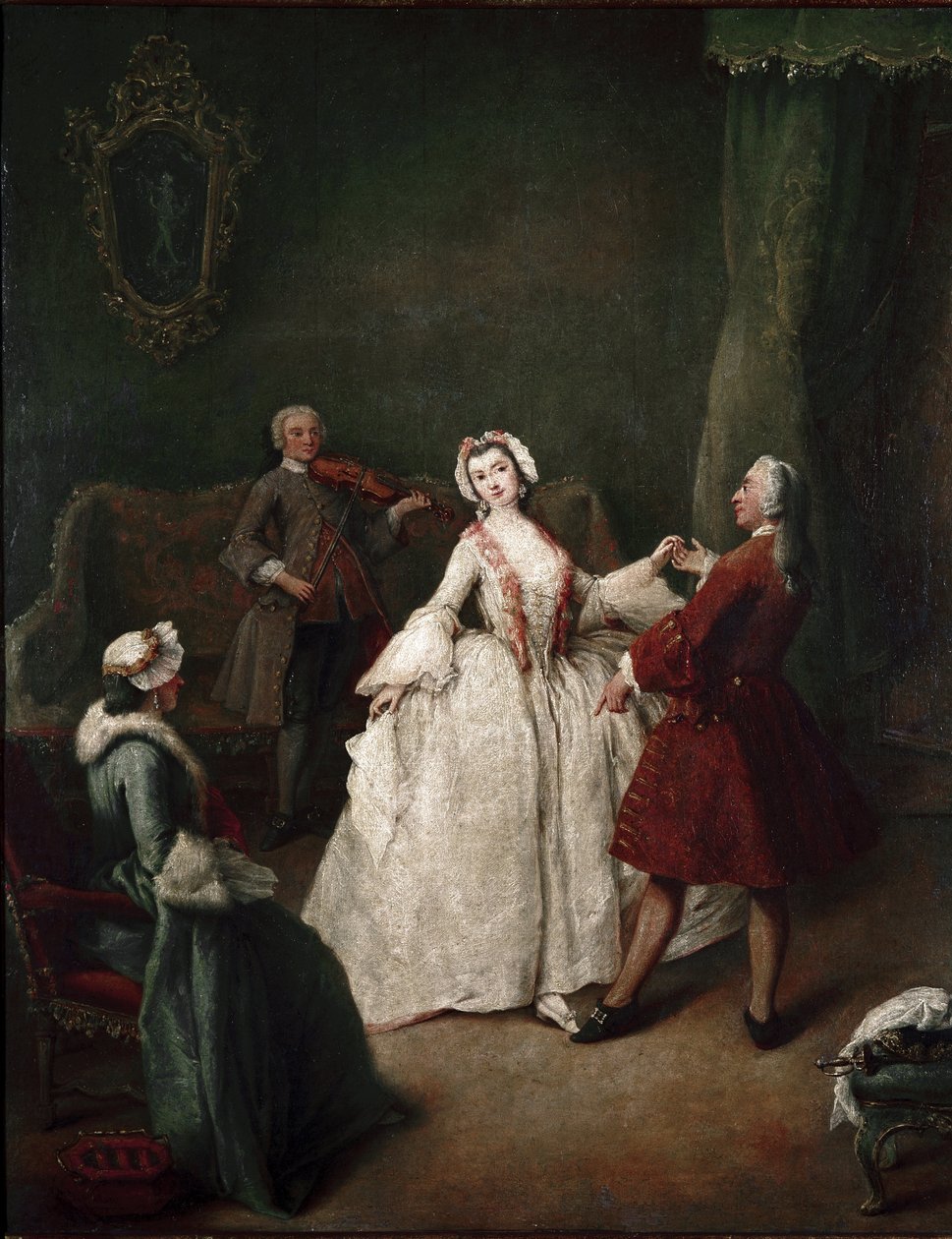 A aula de dança (óleo sobre tela, ca. 1741) de Pietro Longhi