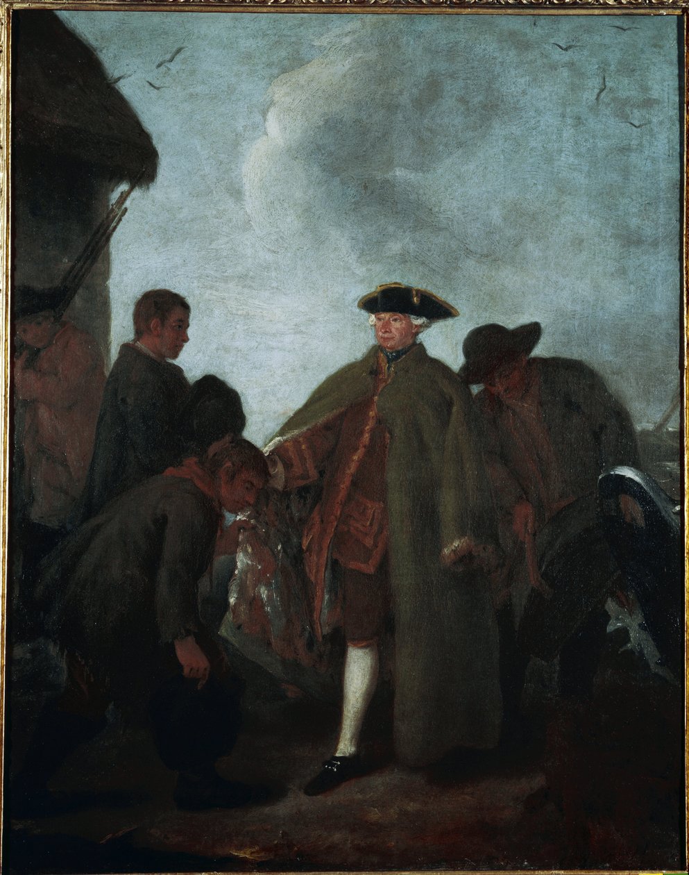 A caça no vale: a chegada do mestre (La caccia in valle: Arrio del padrone) - Pintura de Pietro Longhi (1702-1785), óleo sobre tela, 62x50 cm de Pietro Longhi