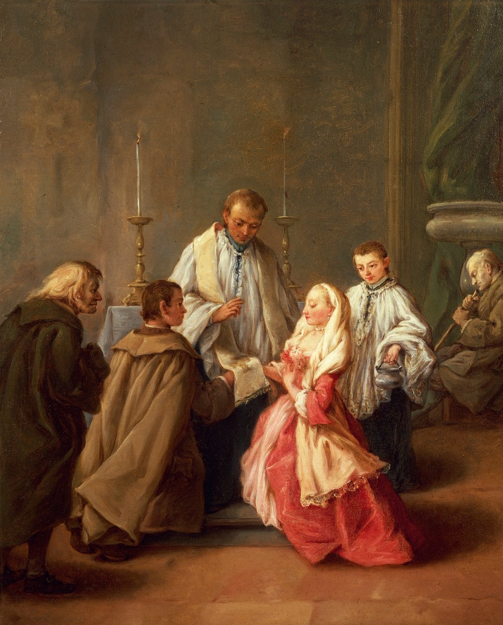 Os sete sacramentos: Casamento por Pietro Longhi (1701-1785), óleo sobre tela, 61x50 cm, antes de 1755-57 de Pietro Longhi