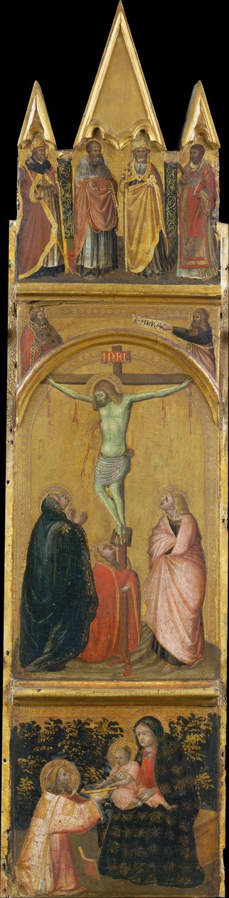 Kreuzigung, Jungfrau und Kind mit einem Diakon de Pietro Lorenzetti