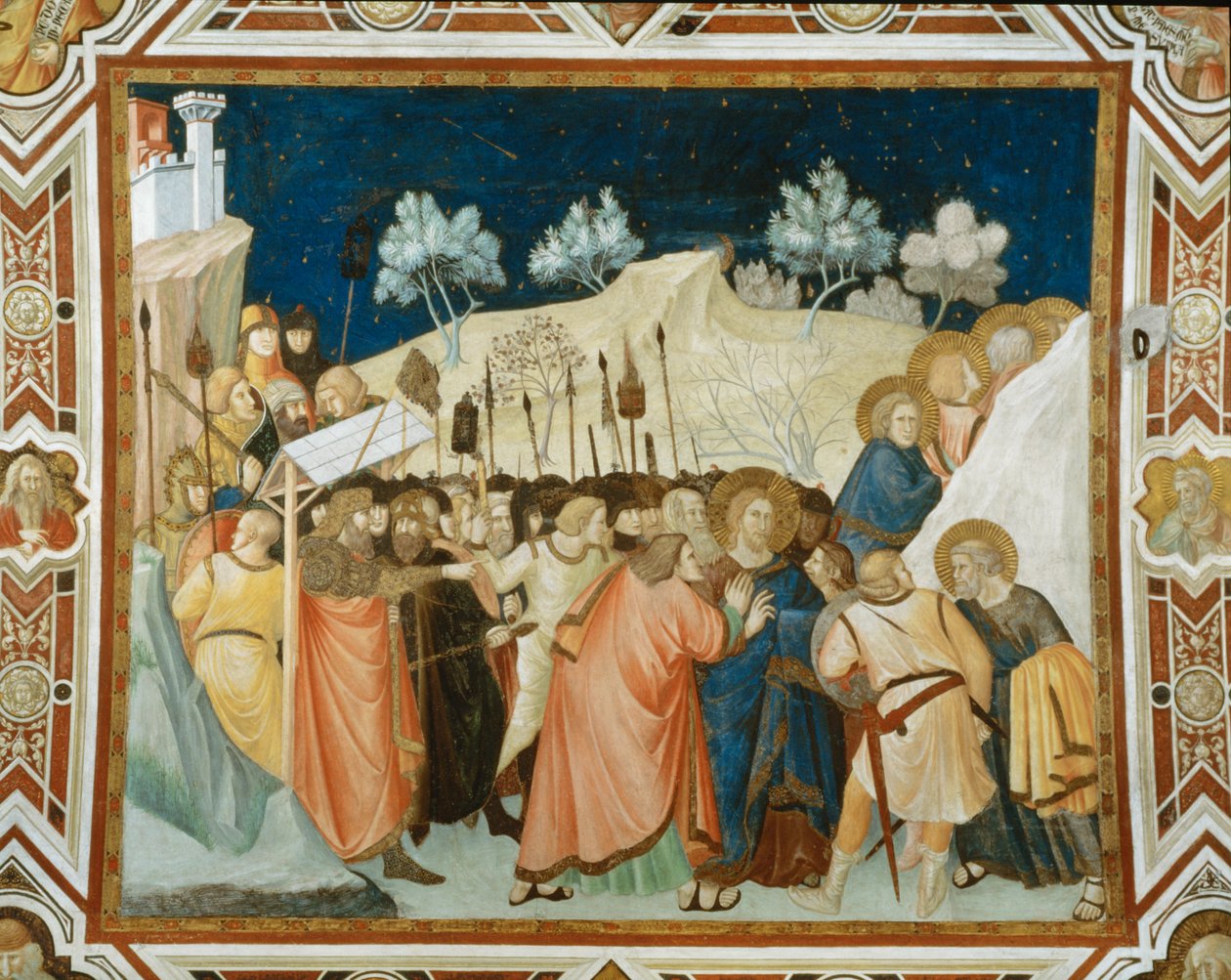 Mural do beijo de Judas ... (pintura mural) de Pietro Lorenzetti