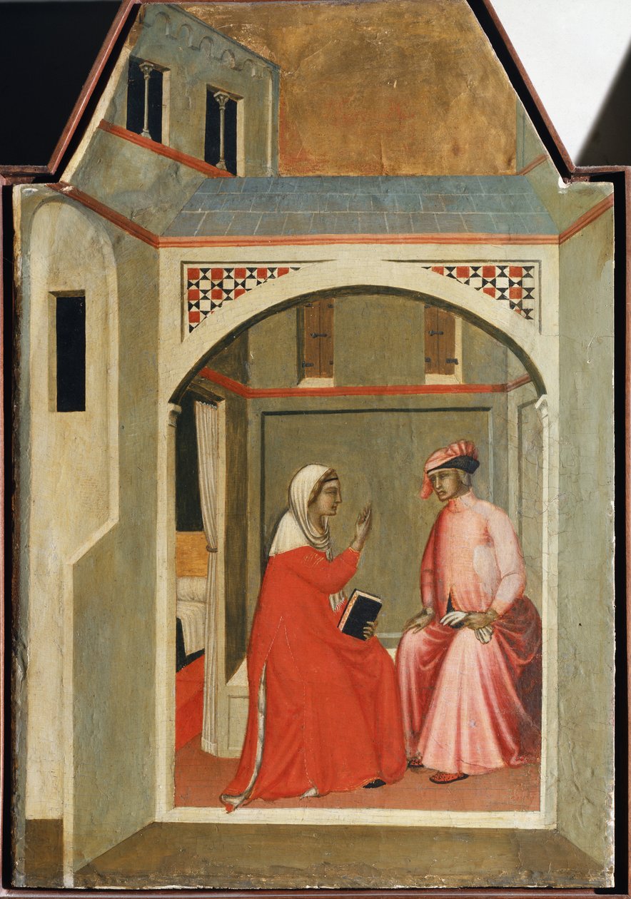 Separação da humildade e do marido (detalhe da vida políptica de Santa Humildade) - Detrempe na madeira de Pietro Lorenzetti