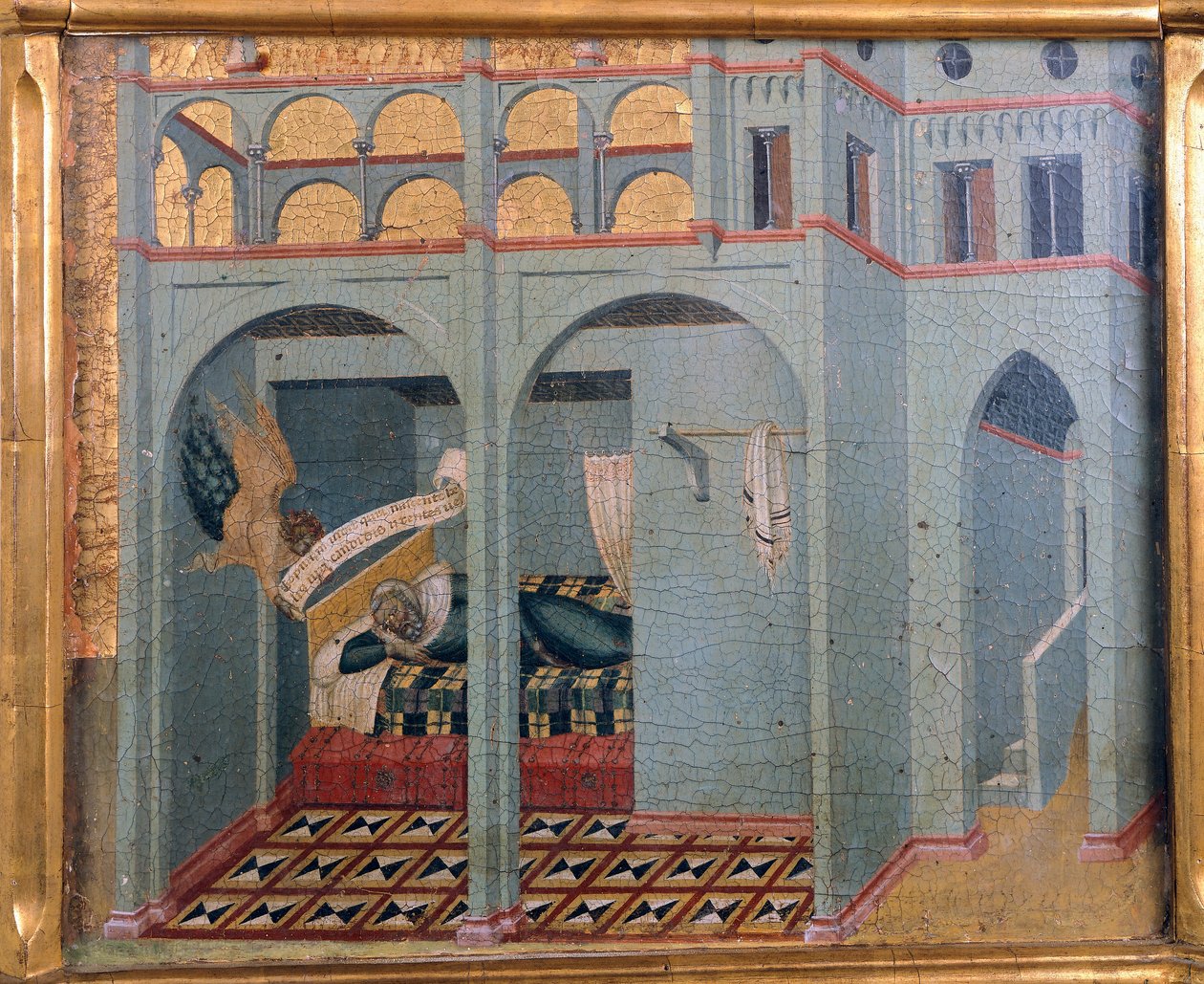 Sobac, o sonho do pai de Elijah, detalhe da predella do Altar de Carmine de Pietro Lorenzetti (cerca de 1280-circa 1348), tempera e ouro sobre madeira de Pietro Lorenzetti