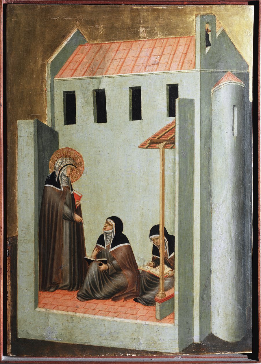 A santa dita seus sermões (Políptico da vida de Santa Humildade) - Detrempe sobre a madeira do século XIV de Pietro Lorenzetti