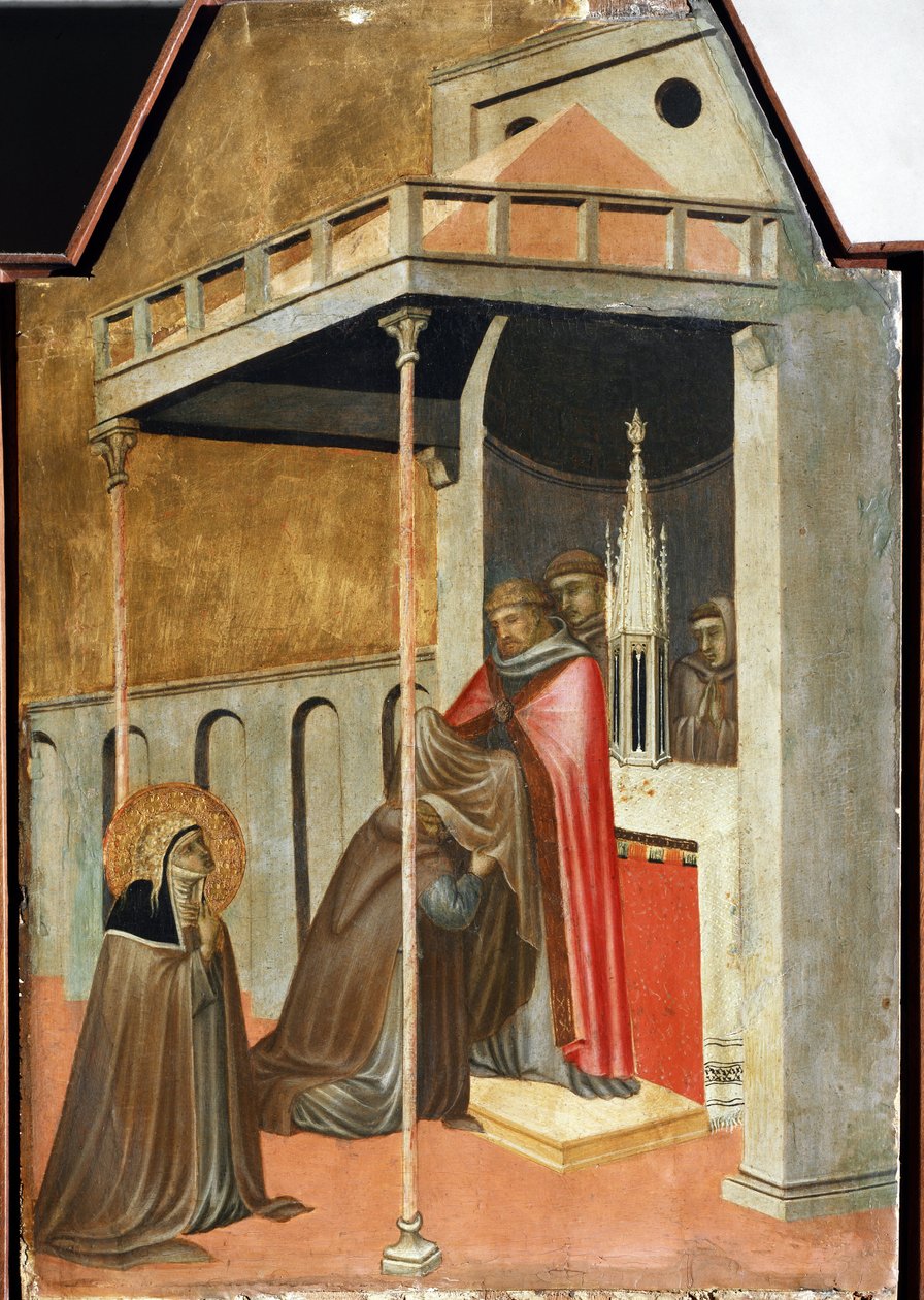 Ugolotti tresanda o hábito monástico (detalhe da vida políptica de Santa Humildade) - Detrempe na madeira de Pietro Lorenzetti