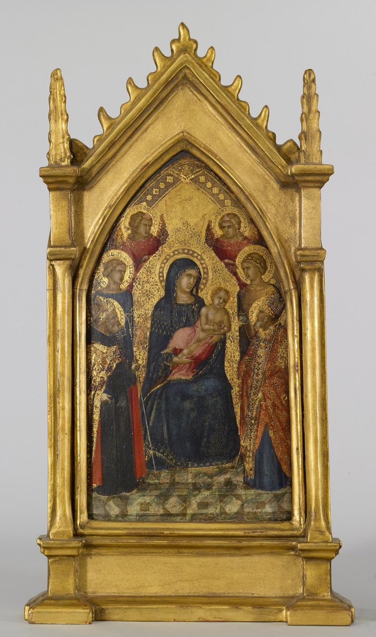 Virgem e Menino com Santos Agostinho, Nicolau, Catarina, Lucy e Anjos, c.1340-45 (têmpera e folha de ouro no painel) de Pietro Lorenzetti