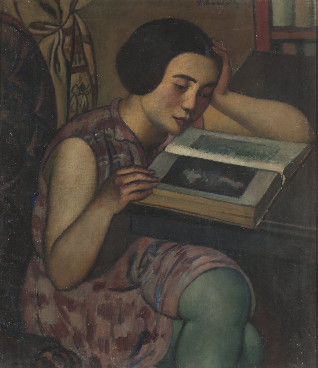 Menina jovem, leitura, 1928 de Pietro Marussig