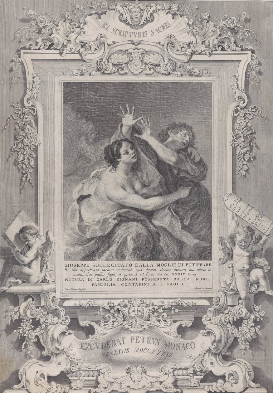Esposa de José e Potifar, dentro de uma moldura ornamentada, 1739. de Pietro Monaco